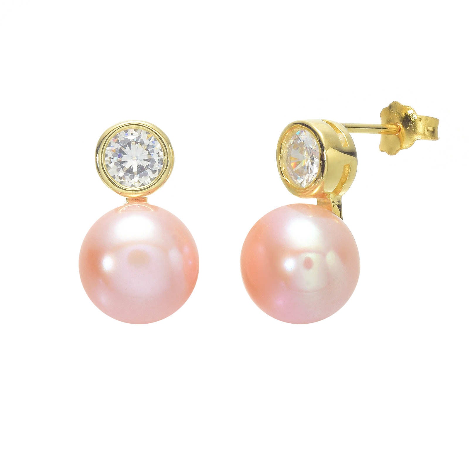 AAA Pearl Diamond Earrings | Real Pearl Drop Earrings in 14K Gold and Silver Clasps (8-9mm)