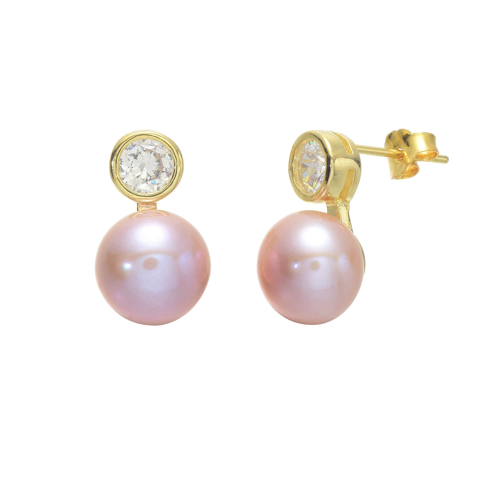 AAA Pearl Diamond Earrings | Real Pearl Drop Earrings in 14K Gold and Silver Clasps (8-9mm)