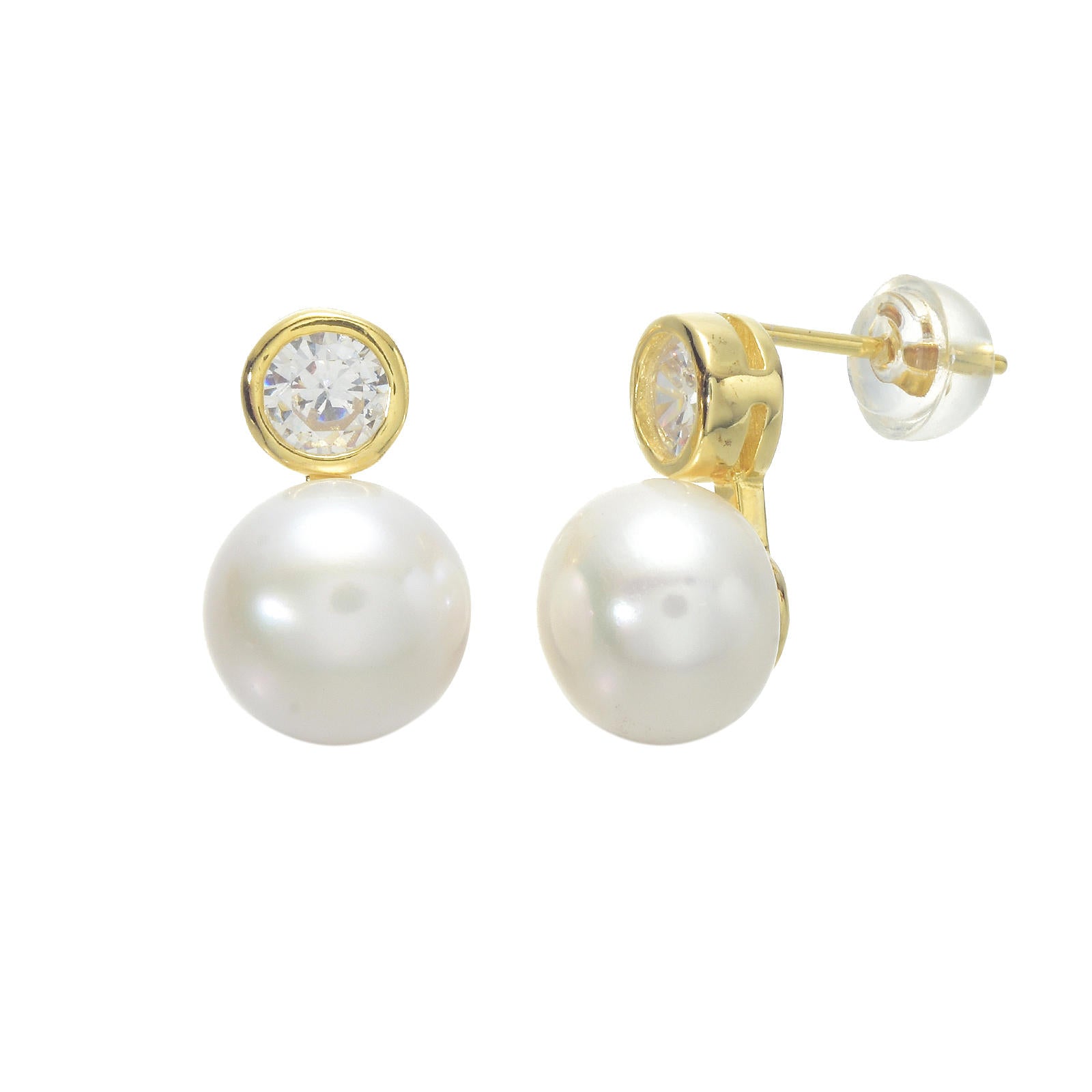AAA Pearl Diamond Earrings | Real Pearl Drop Earrings in 14K Gold and Silver Clasps (8-9mm)