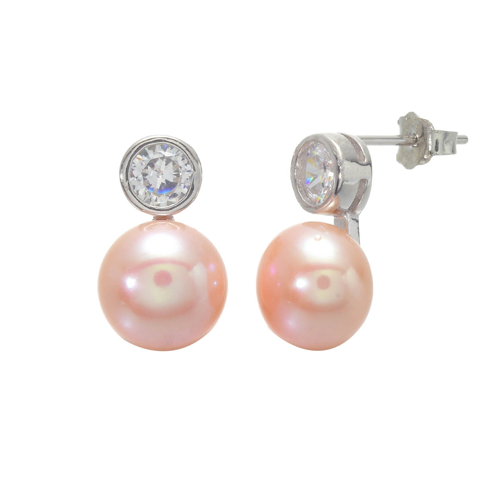 AAA Pearl Diamond Earrings | Real Pearl Drop Earrings in 14K Gold and Silver Clasps (8-9mm)