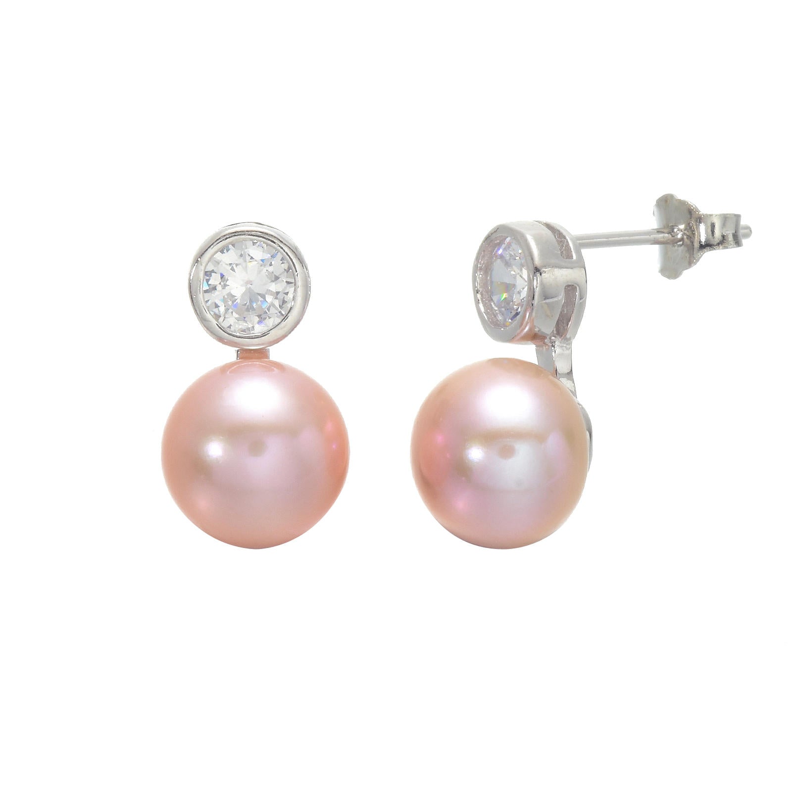 AAA Pearl Diamond Earrings | Real Pearl Drop Earrings in 14K Gold and Silver Clasps (8-9mm)