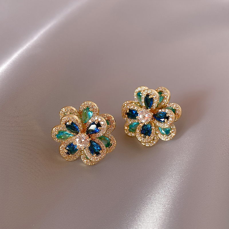 Flower Stud Earrings | Flower Gemstone Earrings | Crystal Flower Earrings with Sterling Silver Pins