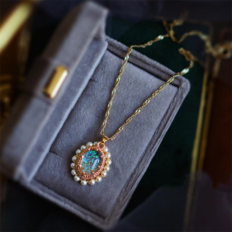 Glitter Gemstone and Pearl Pendant Necklace | Gold Pendant Necklace | Gold Pendant Necklace in 14k Gold Plated