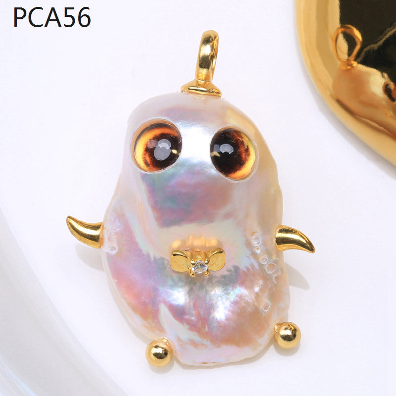 Collar con colgante de perlas barrocas grandes para niña estilo Halloween en oro de 14 k sobre plata de ley (16-18 mm)