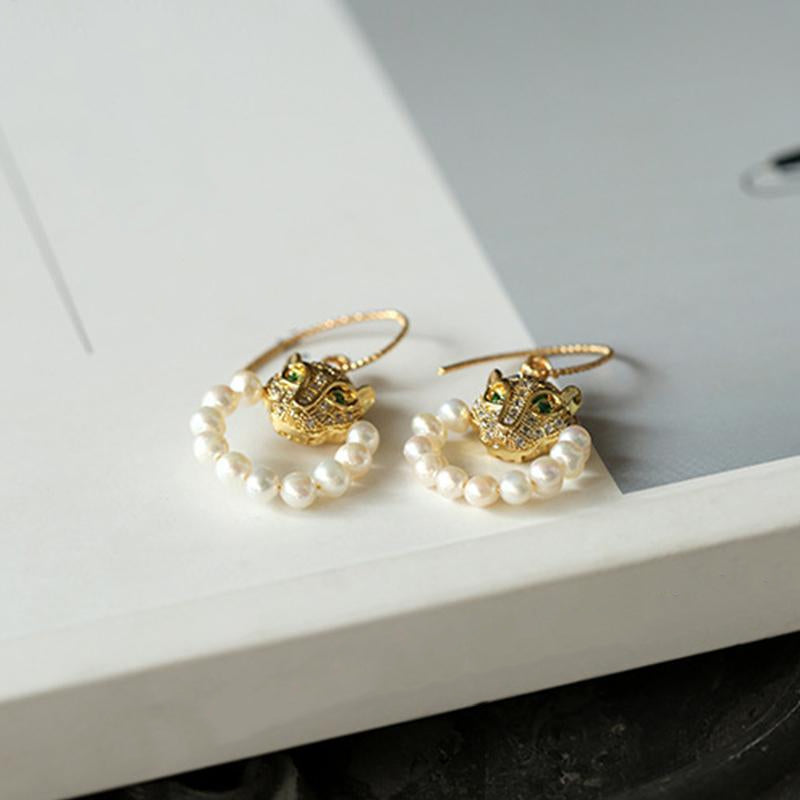 Leopard Pearl Hoop Earrings Freshwater Pearl Earrings in 18K Gold Over Sterling Silver Clasp