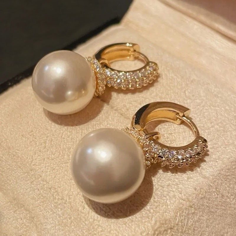 2 in 1 Pearl Drop Earrings | Diamond Hoop Earrings | Pearl Diamond Drop Earrings