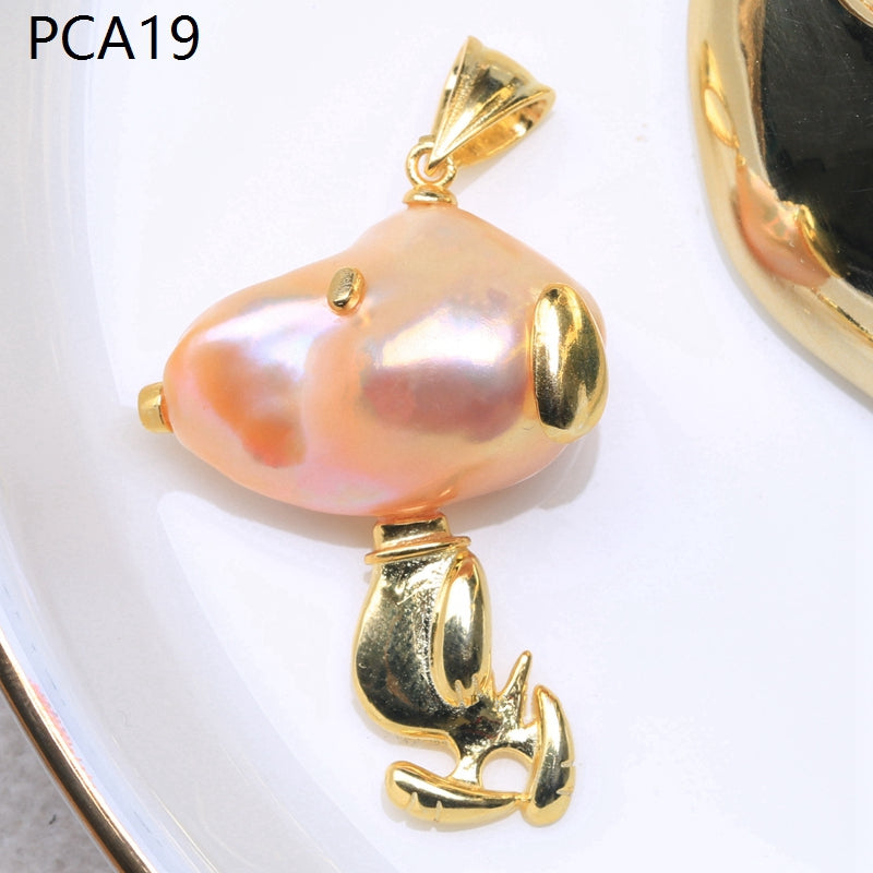 Collar con colgante de perlas barrocas grandes estilo animal en oro de 14 k sobre plata de ley (16-18 mm)