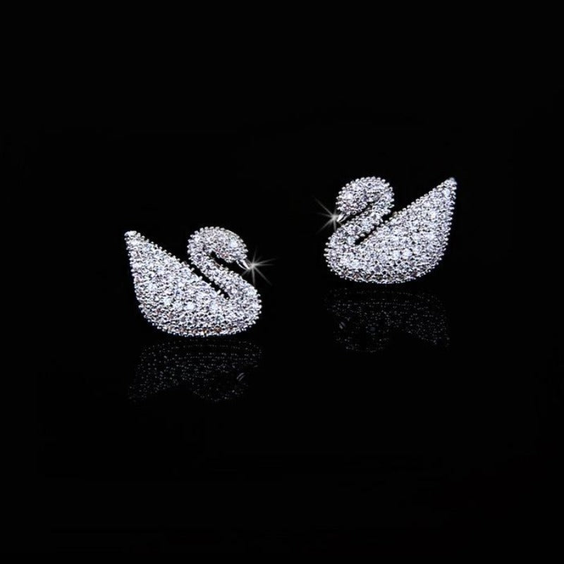 Crystal Swan Earrings Gold and Silver Swan Studs in S925 Silver Pin
