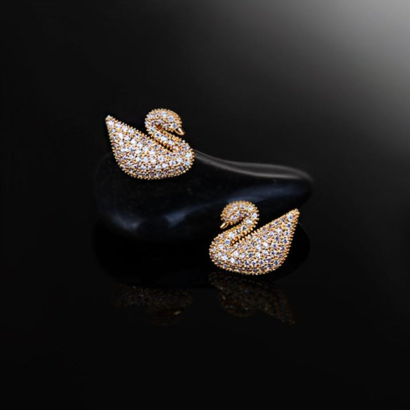 Crystal Swan Earrings Gold and Silver Swan Studs in S925 Silver Pin