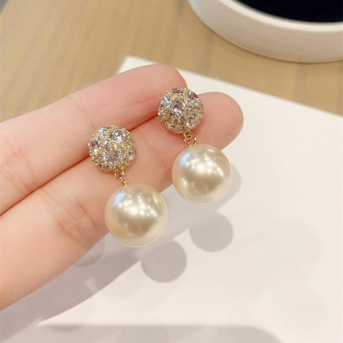 Large Pearl Diamond Drop Earrings | Pearl Drop Earrings for Women (11mm)