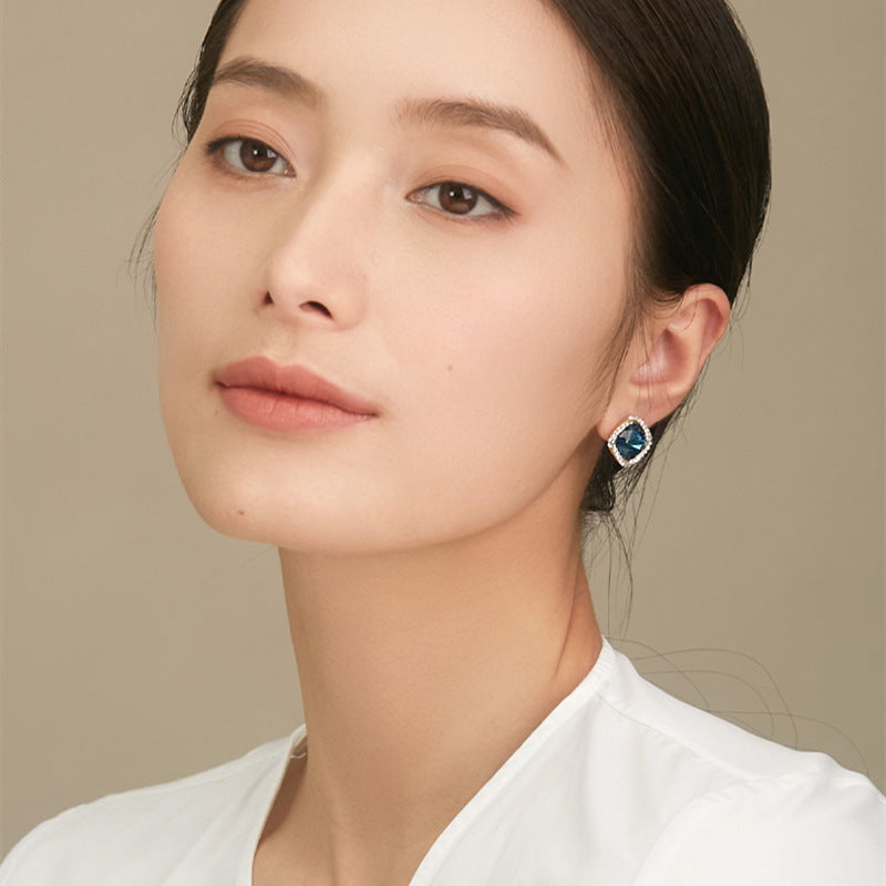 Pendientes de cristal azul | Pendientes de gancho de pastor de cristal | Pendientes colgantes de cristal con alfileres hipoalergénicos