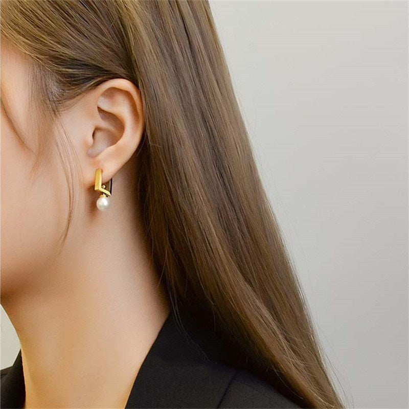 Freshwater Pearl Earrings | Square Hoop Pearl Drop Earrings | Detachable Real Pearl Earrings in 14K Gold Plated (8mm)