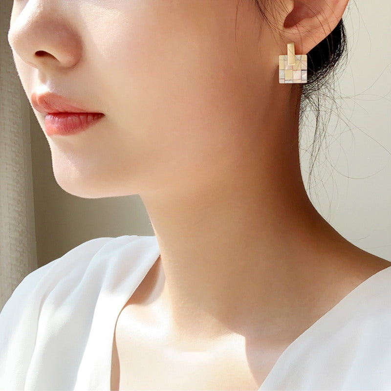 Boucles d'oreilles à tige en or Boucles d'oreilles en nacre en argent sterling