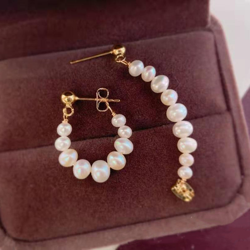 AAA Freshwater Pearl Hoop Earrings in 14K Gold Over Sterling Silver Clasp