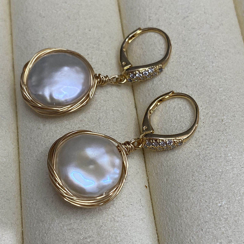 Large Baroque Pearl Drop Earrings | Natural Purple Pearl Drop Earrings |  Baroque Pearl Earrings with 14K Gold Plated (12 mm)
