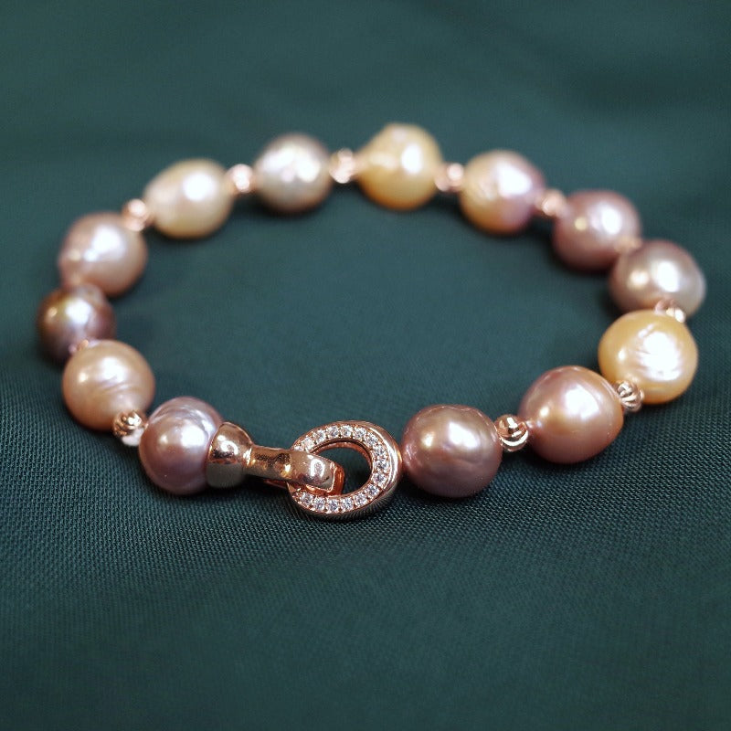 Baroque Freshwater Pearl Bracelet | 10-11mm Multicolor AAAA Real Pearl | Rose Gold Plated Clasp