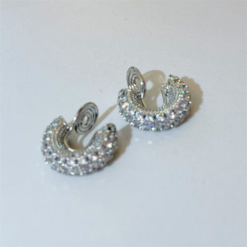 Pendientes de clip de diamantes | Pendientes de aro con clip | Pendientes sin perforar de cristal para mujer