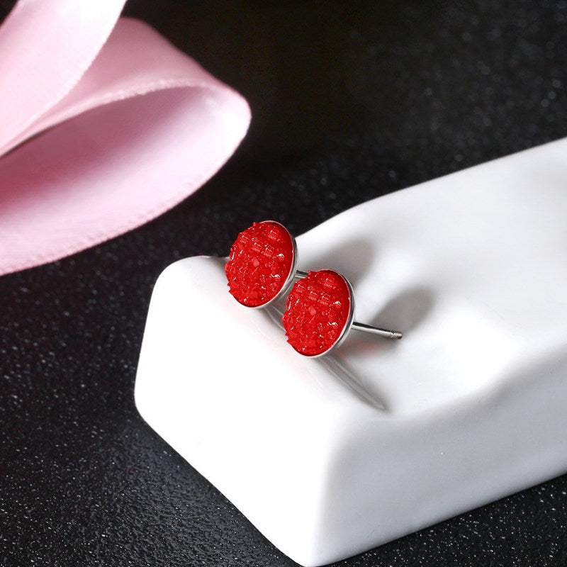 10mm Glitter Crystal Stud Earrings | Drusy Stud Earrings | Sterling Silver Stud Earrings for Men and Women (8mm)