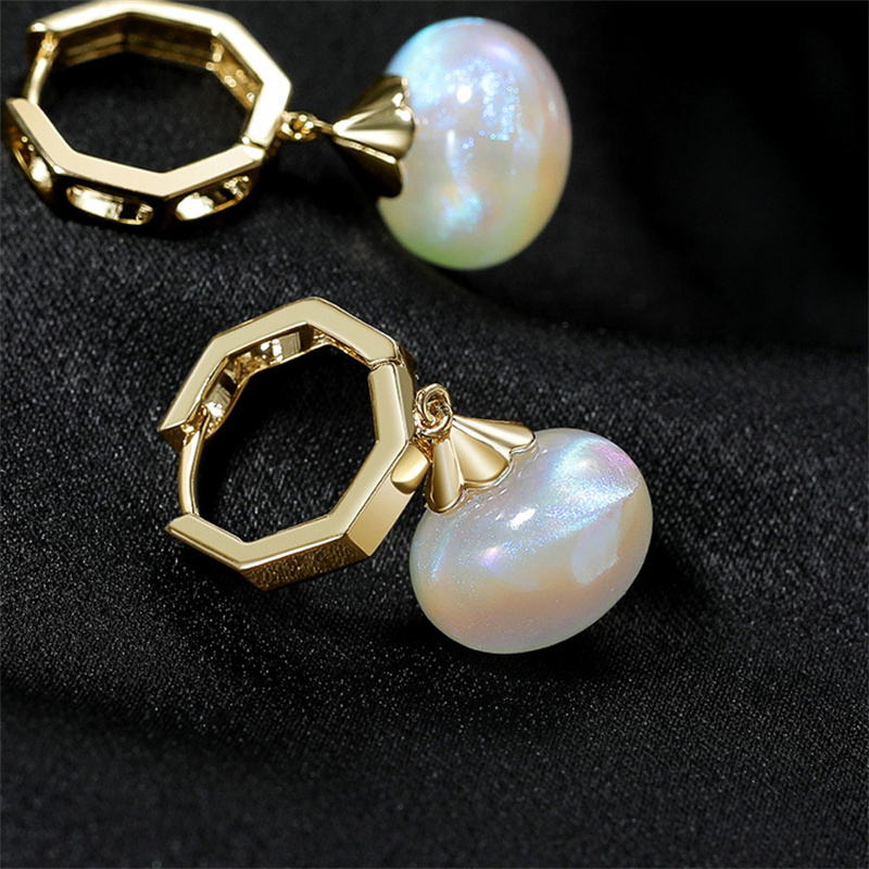 Moonstone Drop Earrings Opal Earrings with 14K Gold Plated Hexagon Clasp