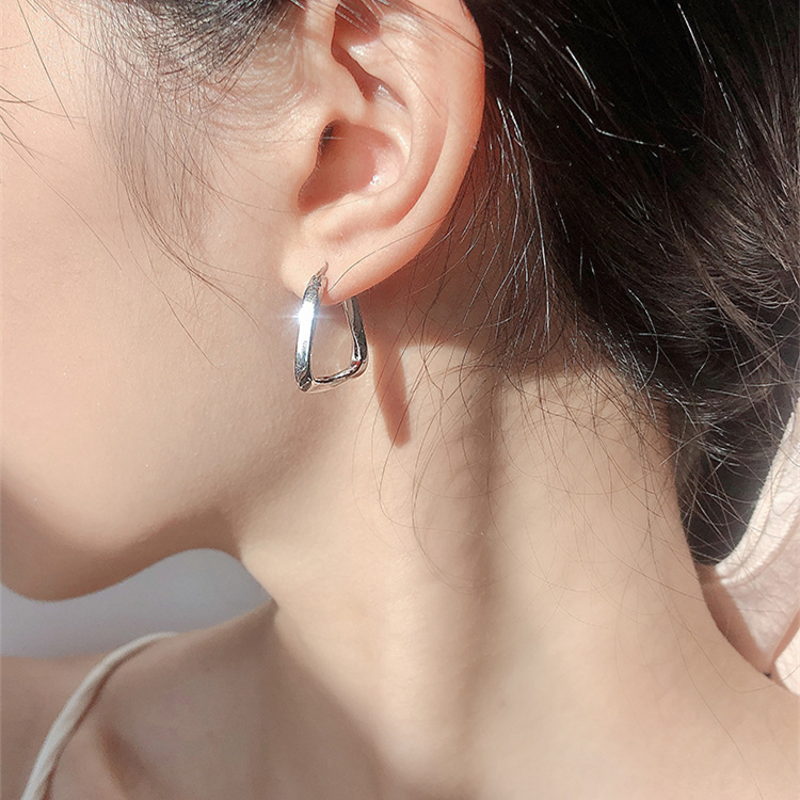 Pendientes de aro cuadrados retorcidos | Pendientes de aro gruesos en oro y plata