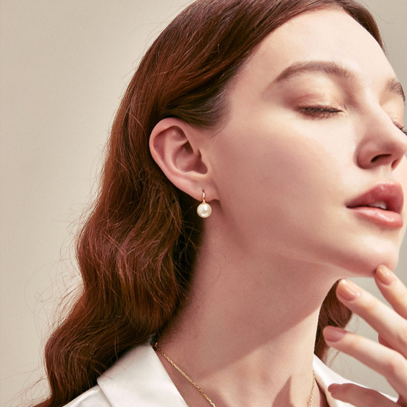 Pendientes de perlas grandes de 12 mm | Pendientes colgantes clásicos de perlas blancas para mujer