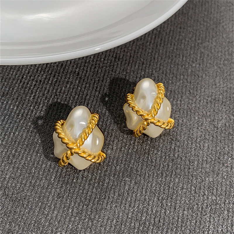 Baroque Pearl Earrings | Natural Resin Baroque Pearl Studs in 18K Gold Plated