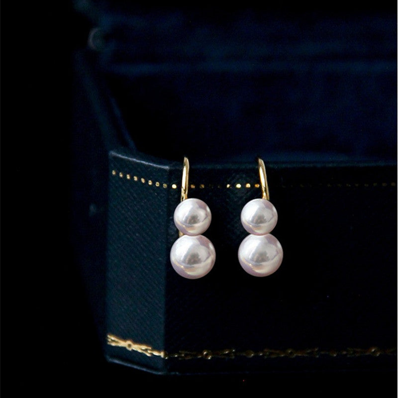 Pendientes de doble perla | Pendientes chapados en oro de 18 quilates | Pendientes de Perlas con Gancho de Plata S925