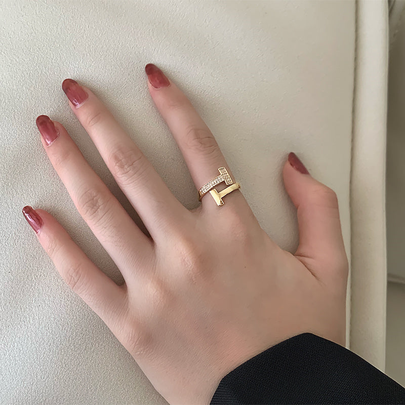 T Shape Adjustable Rings | Open Diamond Ring | Gold Diamond Ring in 14K Gold Plated