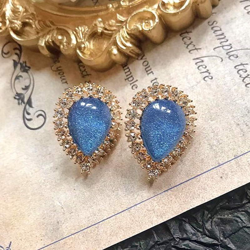 Vintage Style Stud Earrings | Blue Moonstone Stud Earrings Silver Pin