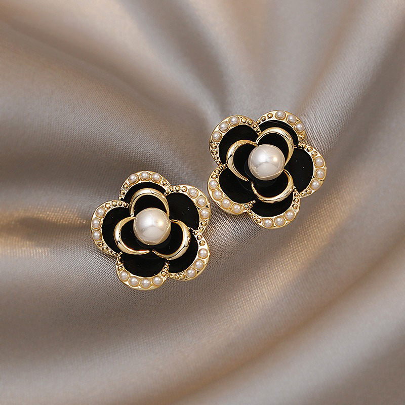 Pearl Flower Stud Earrings | Pearl Stud Earrings | Camellia Earrings with Sterling Silver Pins