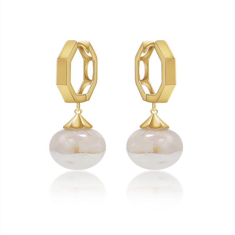 Moonstone Drop Earrings Opal Earrings with 14K Gold Plated Hexagon Clasp