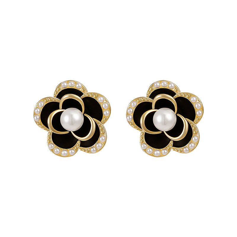 Pearl Flower Stud Earrings | Pearl Stud Earrings | Camellia Earrings with Sterling Silver Pins