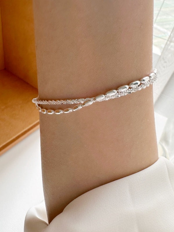 Pure Sterling Silver Bracelet Elegant Double Strand 999 Silver Sparkling Bracelet