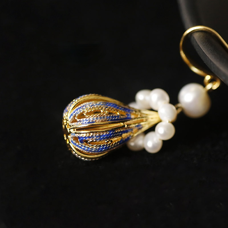 Freshwater Cultured Pearl Enamel Colored Drop Earrings in 14K Gold Over Sterling Silver