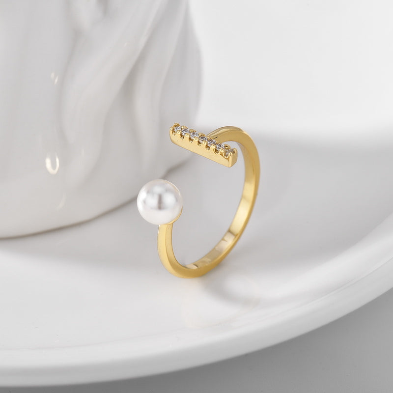 Pearl Ring | Gold Pearl and Diamond Ring | Adjustable Rings for Women