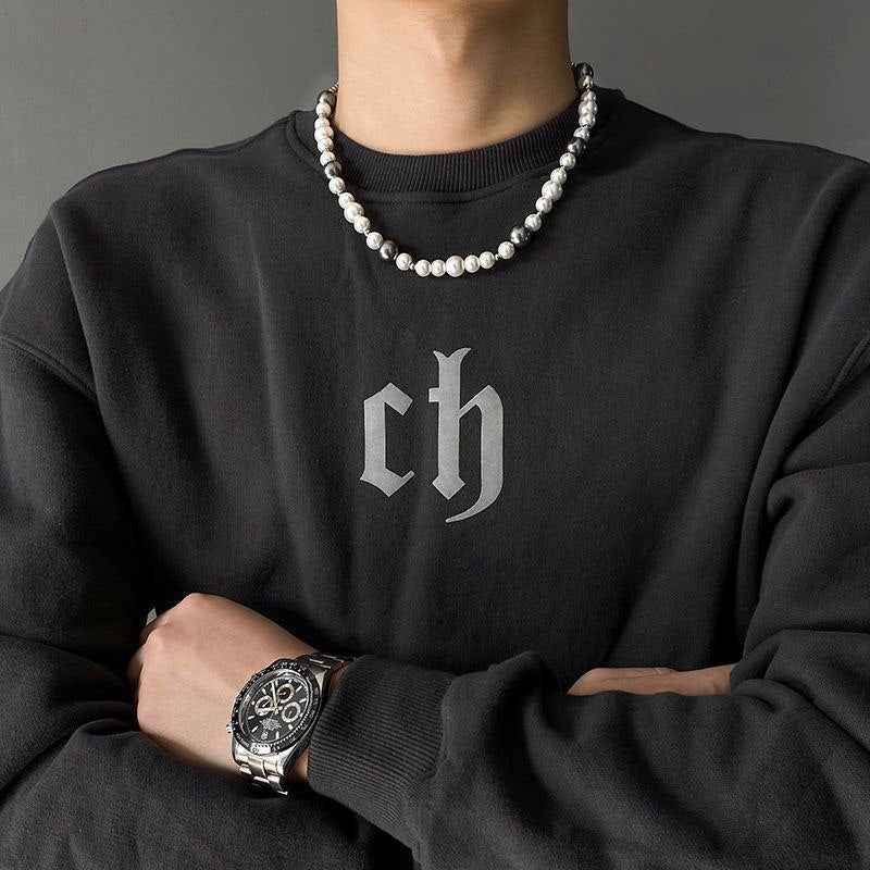 White and Black Mens Pearl Necklace | Pearl Necklace Gift for Men