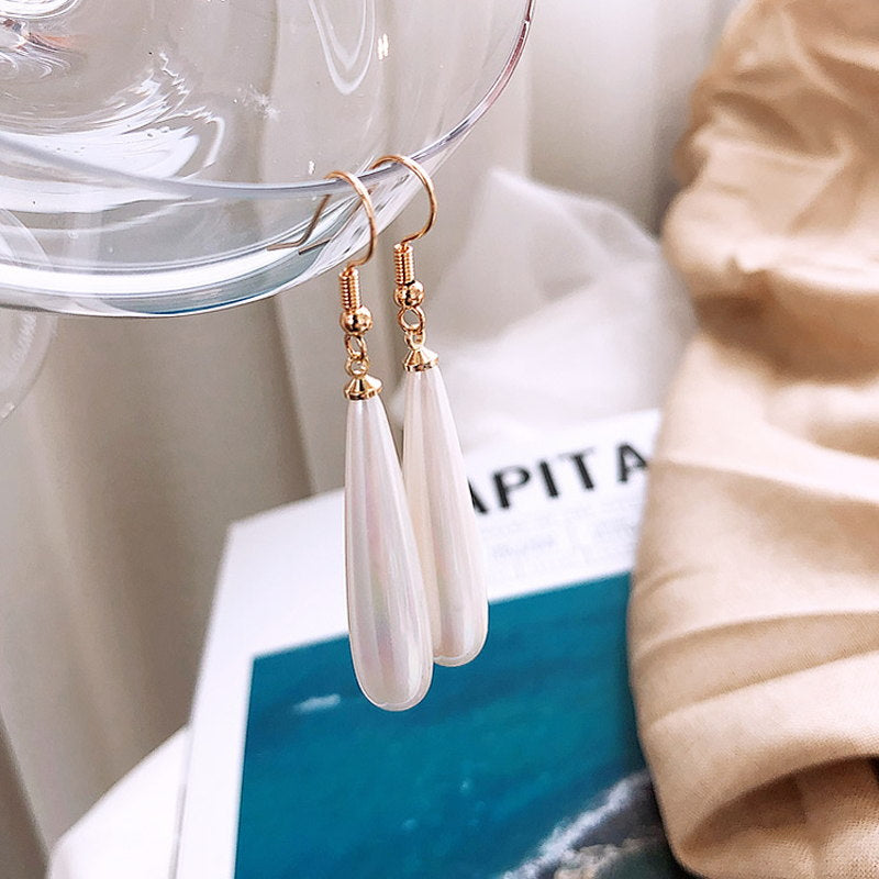 Teardrop Pearl Earrings | Long Pearl Drop Earrings with Shepherd Hook