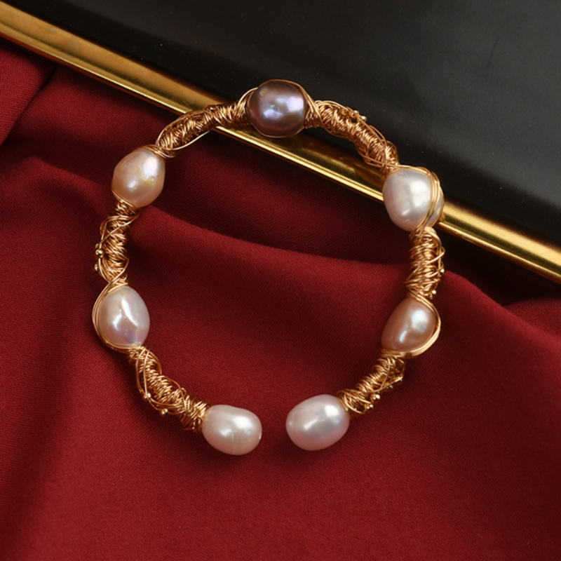 Cultured Freshwater Pearl Bangle Bracelet in 14k Gold Over Sterling Silver 7