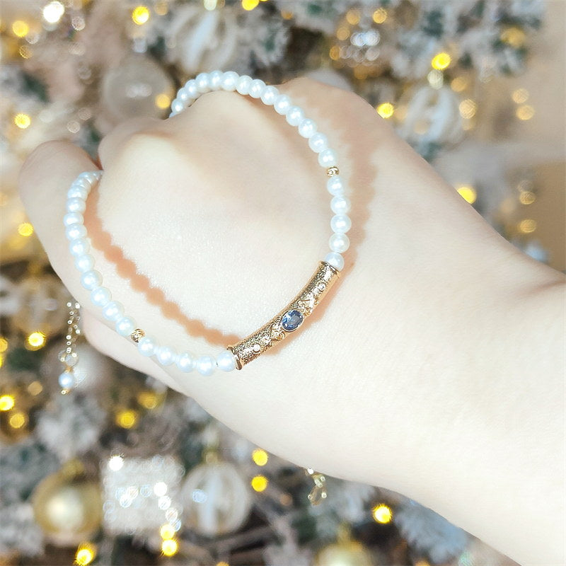 Tiny Pearl Choker | Pearl Choker Necklace | Freshwater Pearl Choker with Humanmade Sapphire