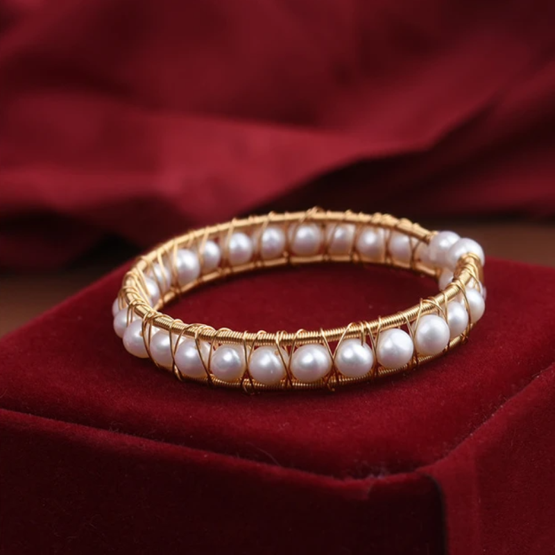 Cultured Freshwater Pearl Bangle Bracelet in 14k Gold Over Sterling Silver 7