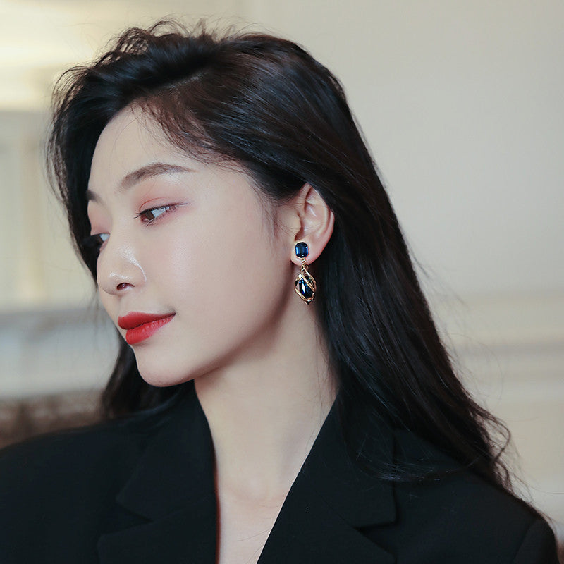 Artificial Sapphire Earrings | Blue Crystal Earrings with Sterling Silver Pins