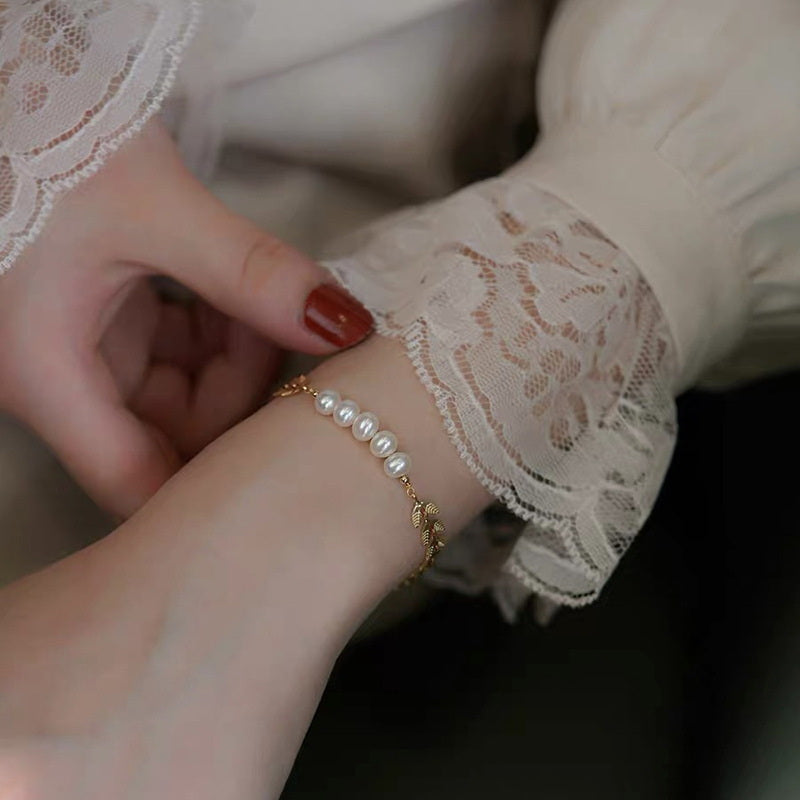 Real Pearl Bracelet Gold Wheat Ear | Freshwater Pearl Bracelet | Designed Pearl Bracelet for Women