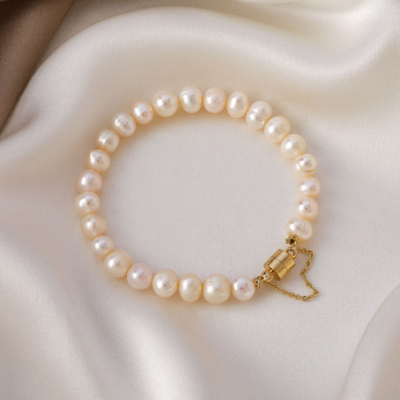 Magnetic Freshwater Pearl Bracelet | AAA Real White Pearl Bracelet (7-8.5 Inches)