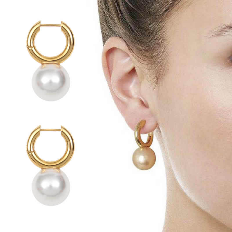 Royal Elegant Pearl Drop Earrings | Pearl Huggie Earrings with Big Pearls (15mm)