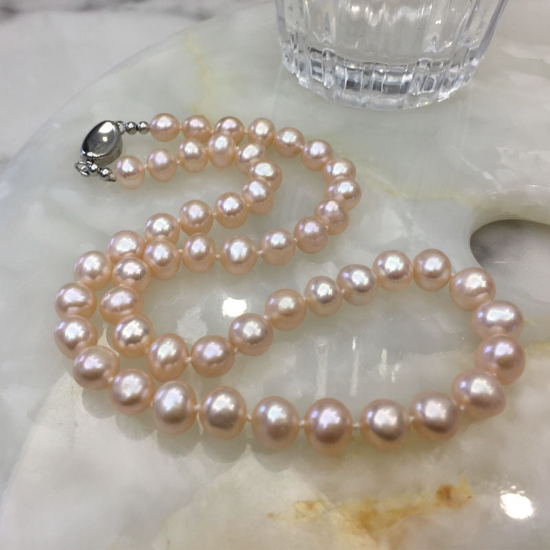 AAA Cultured Freshwater Pearl Necklace Near Round Pearl in Sterling Silver Clasp 3 Pearl Color Available 18 inch / 45cm