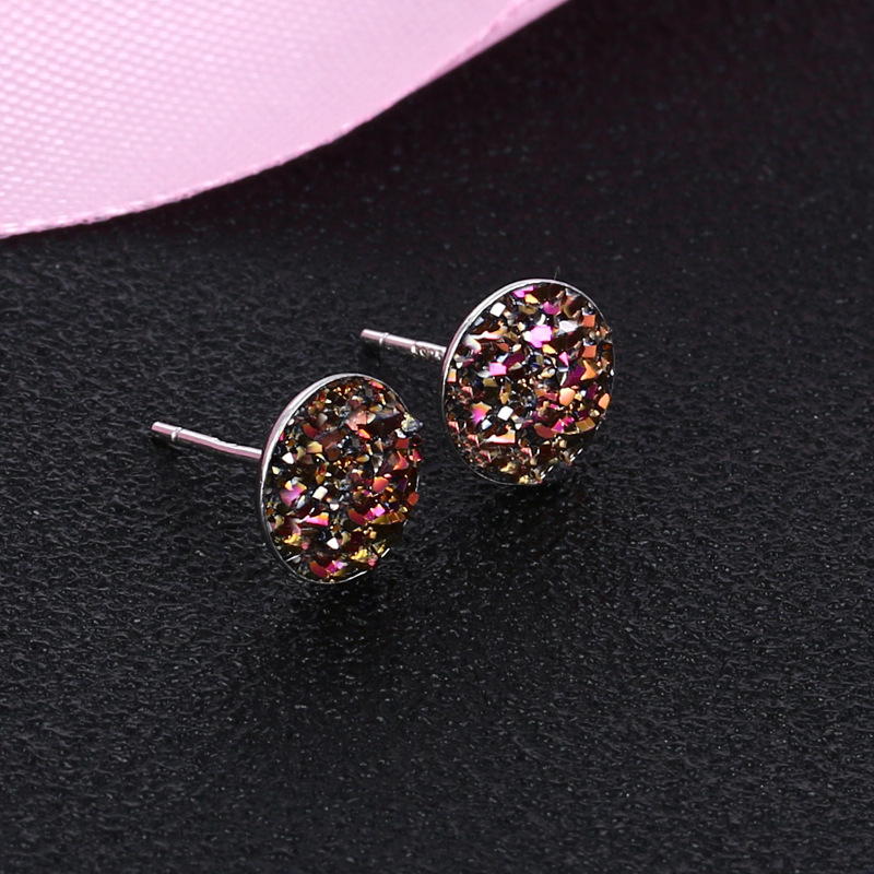10mm Glitter Crystal Stud Earrings | Drusy Stud Earrings | Sterling Silver Stud Earrings for Men and Women (8mm)