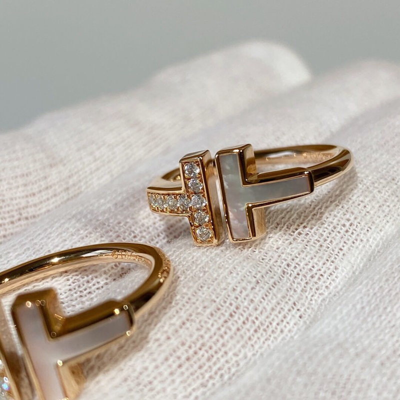 Gold Adjustable Rings | T Shaped Ring | Mother of Pearl Ring in 14K Gold Plated