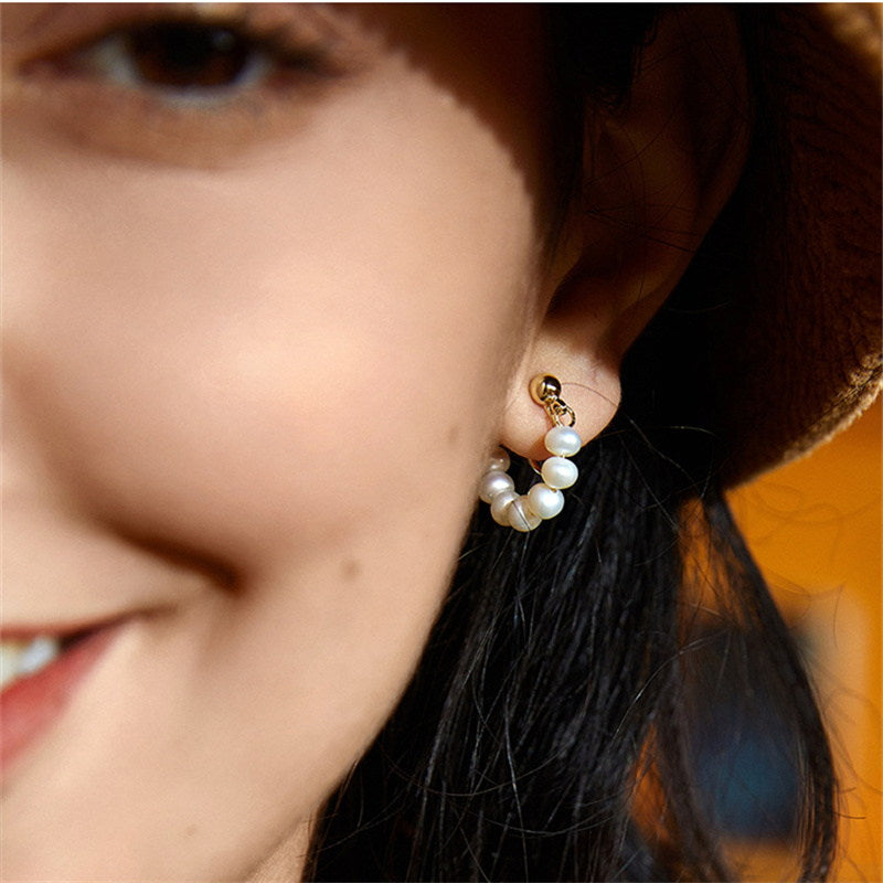 Pendientes de aro de perlas | Pendientes de perlas reales | Pendientes de perlas de agua dulce para oreja perforada y no perforada