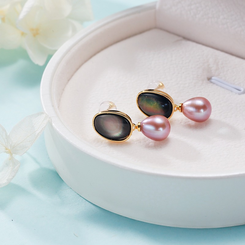 Mother of Pearl Freshwater Pearl Earrings in 14K Gold Over Sterling Silver Pin Vintage Style