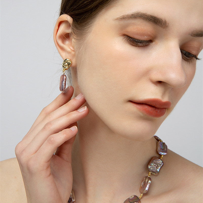 Purple Large Real Baroque Pearl Jewelry Set | Baroque Pearl Necklace | Baroque Pearl Earrrings | Baroque Pearl Bracelet (10-13mm)